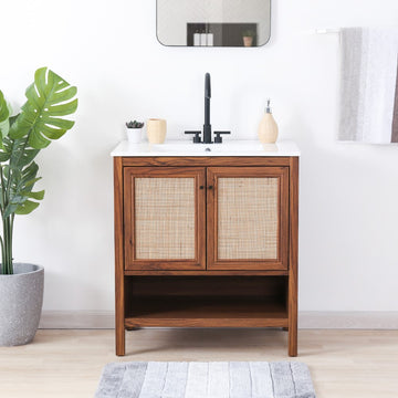 Jasper Rattan Modern Coastal 2-Shelf Bath Vanity Cabinet Only (Sink Basin Not Included)